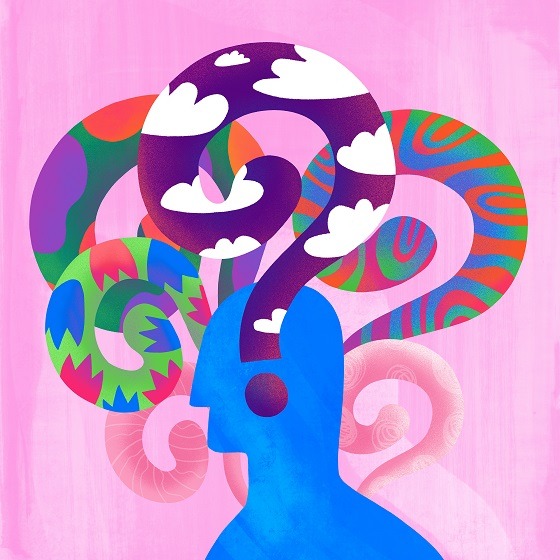 Concept of Person with colorful question marks