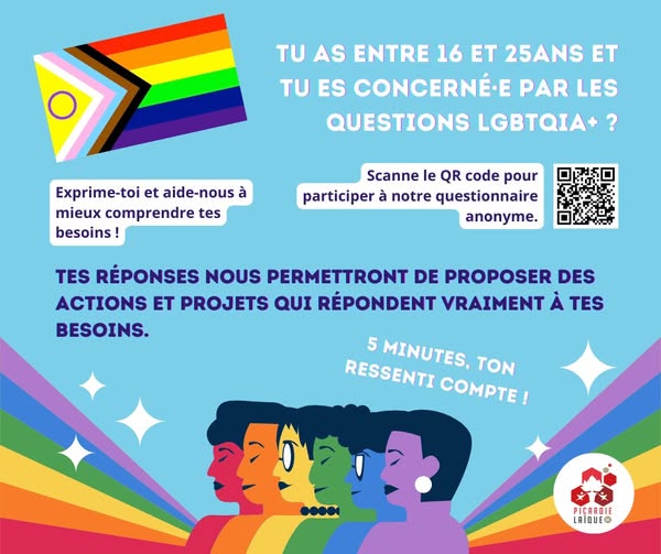 Questions LGBTQIA+. Nous avons besoin de votre avis. Pour les 16-25 ans.